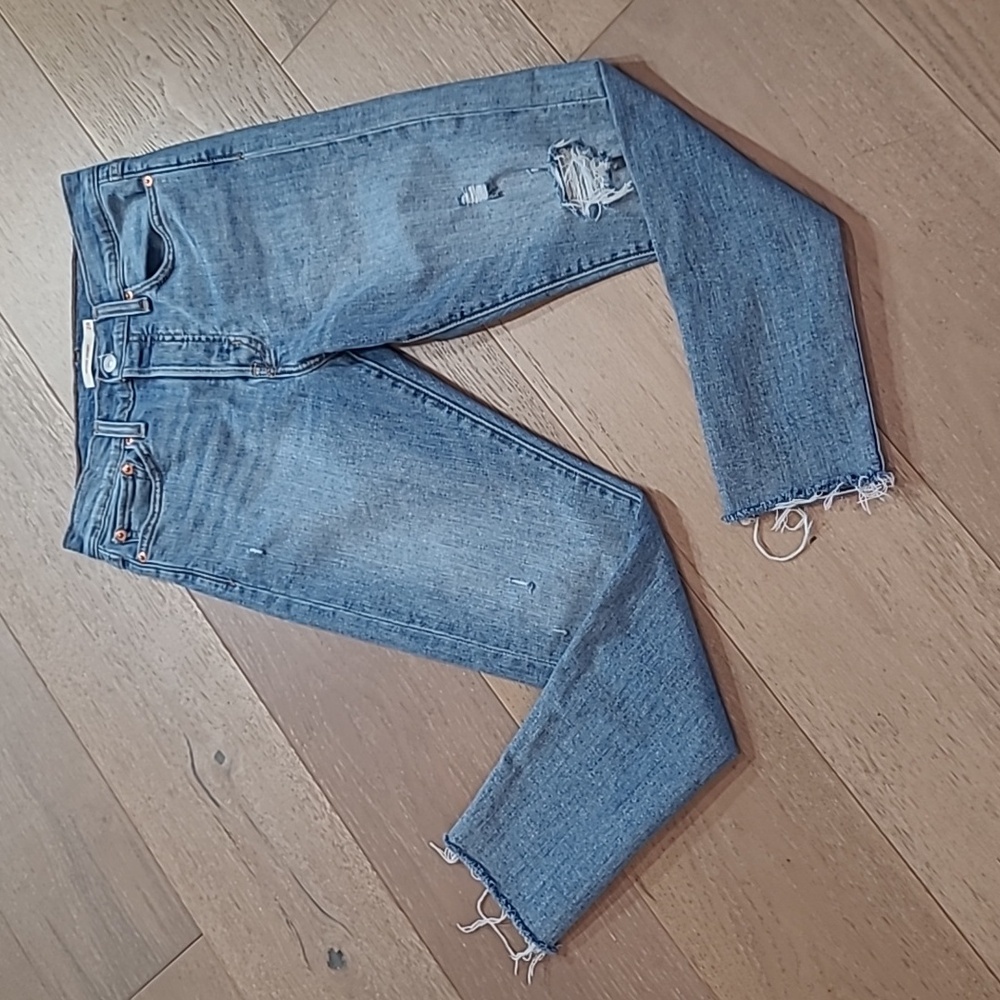 Levi's Wedgie Skinny Jean Women's sz 28 Button Fly Mid Rise Raw Hem Crop Denim